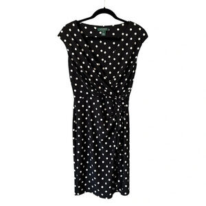 Lauren Ralph Lauren Women's Faux Wrap Dress Size 6 Black & White Polka Dot Work